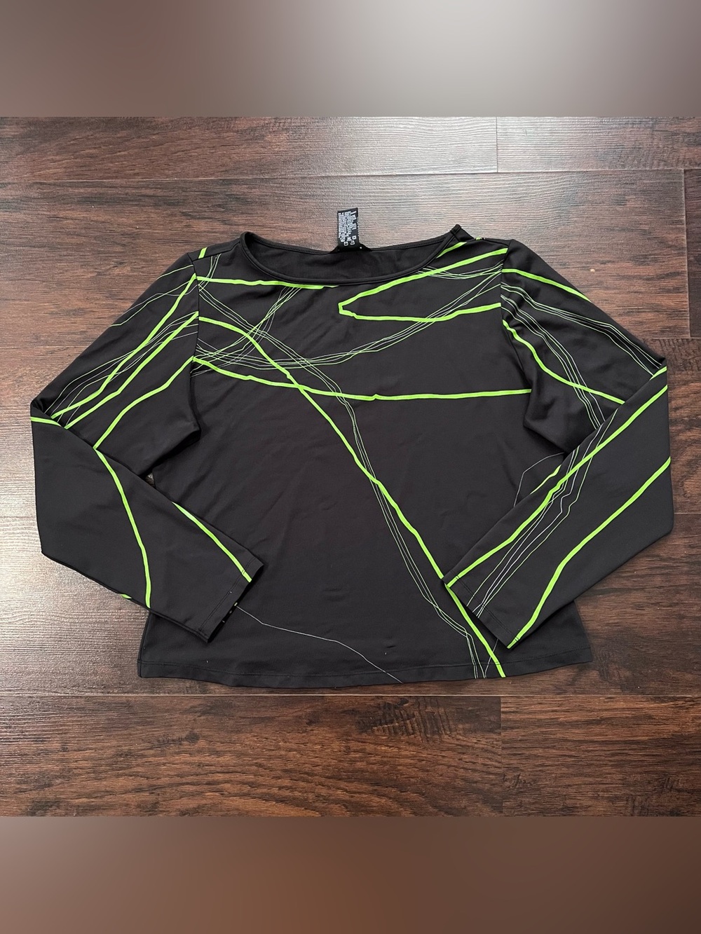 Beliza Black Neon Green Abstract Print Long Sleeve Top Y2K L